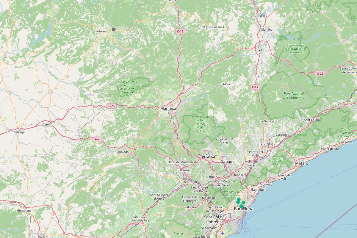 Travel map showing 6 places in Barcelona Responsible Travel Guide: Catalonia, Casa Vicens, Park Güell