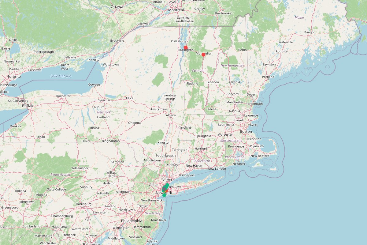 Travel map of free things to do in NYC this April, featuring 43 places curated by @explorenycfree.