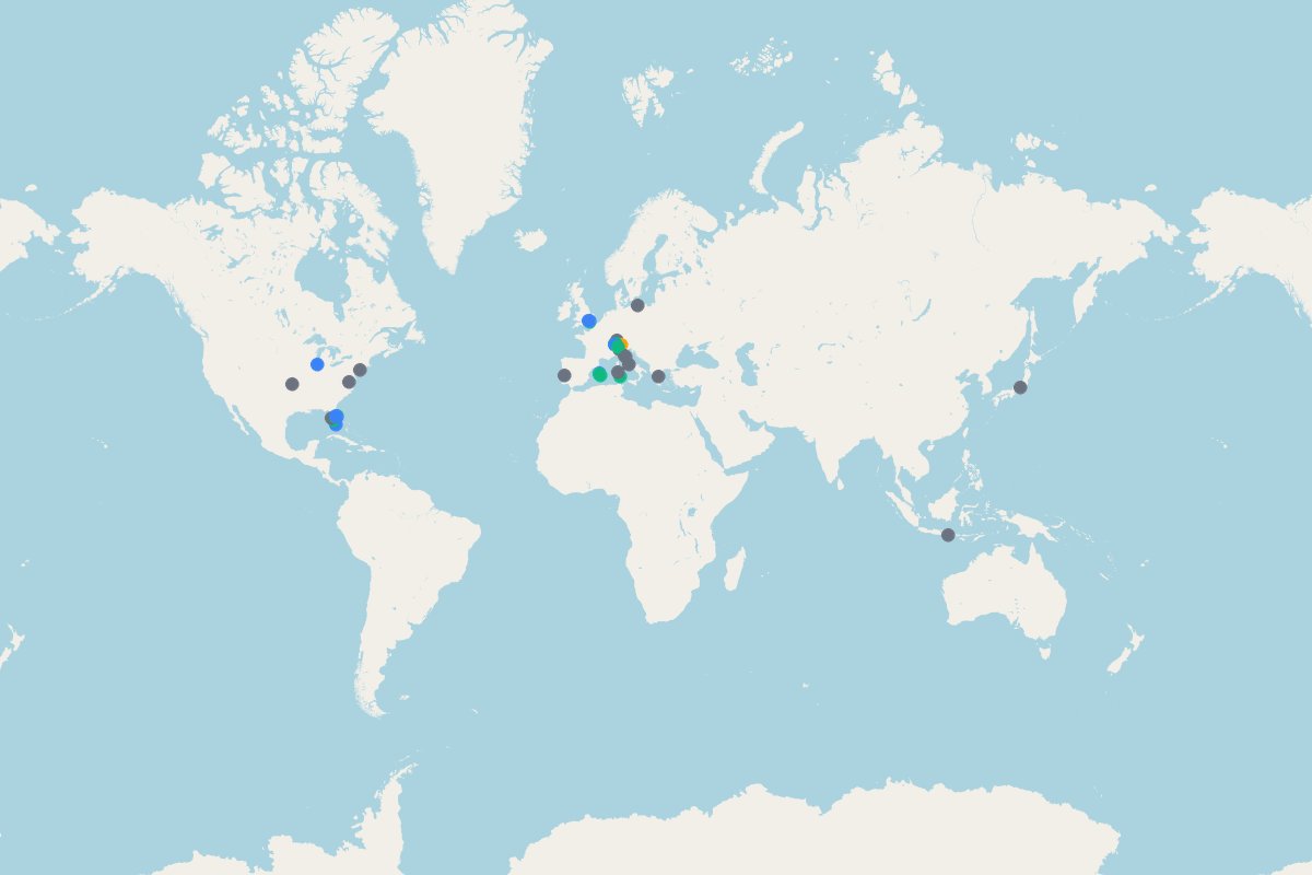 Travel map of family-friendly places in London, Switzerland, and Italy, featuring 59 curated locations by @jollygoodtravel.
