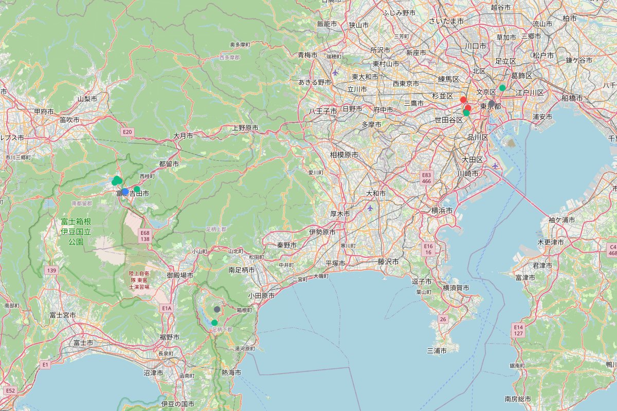 Travel map of Tokyo and Mount Fuji, featuring 19 curated places for photo spots and a one-day itinerary by @everysteph.