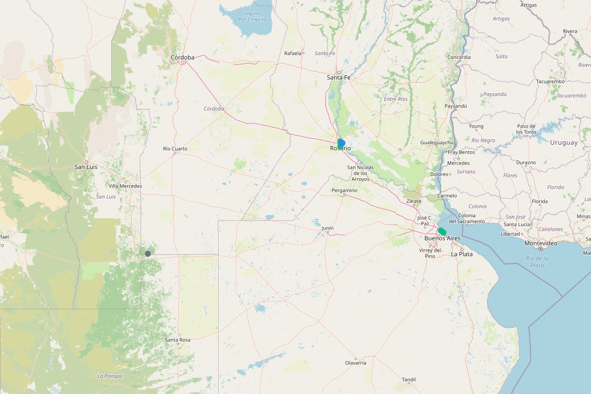 Travel map of Rosario, Argentina, highlighting 18 family-friendly attractions and historical sites curated by @solsalute.