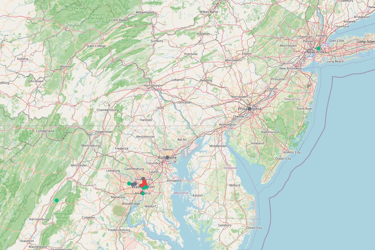 Travel map of Washington D.C. holiday lights, Oktoberfest events, and local activities, featuring 33 places curated by