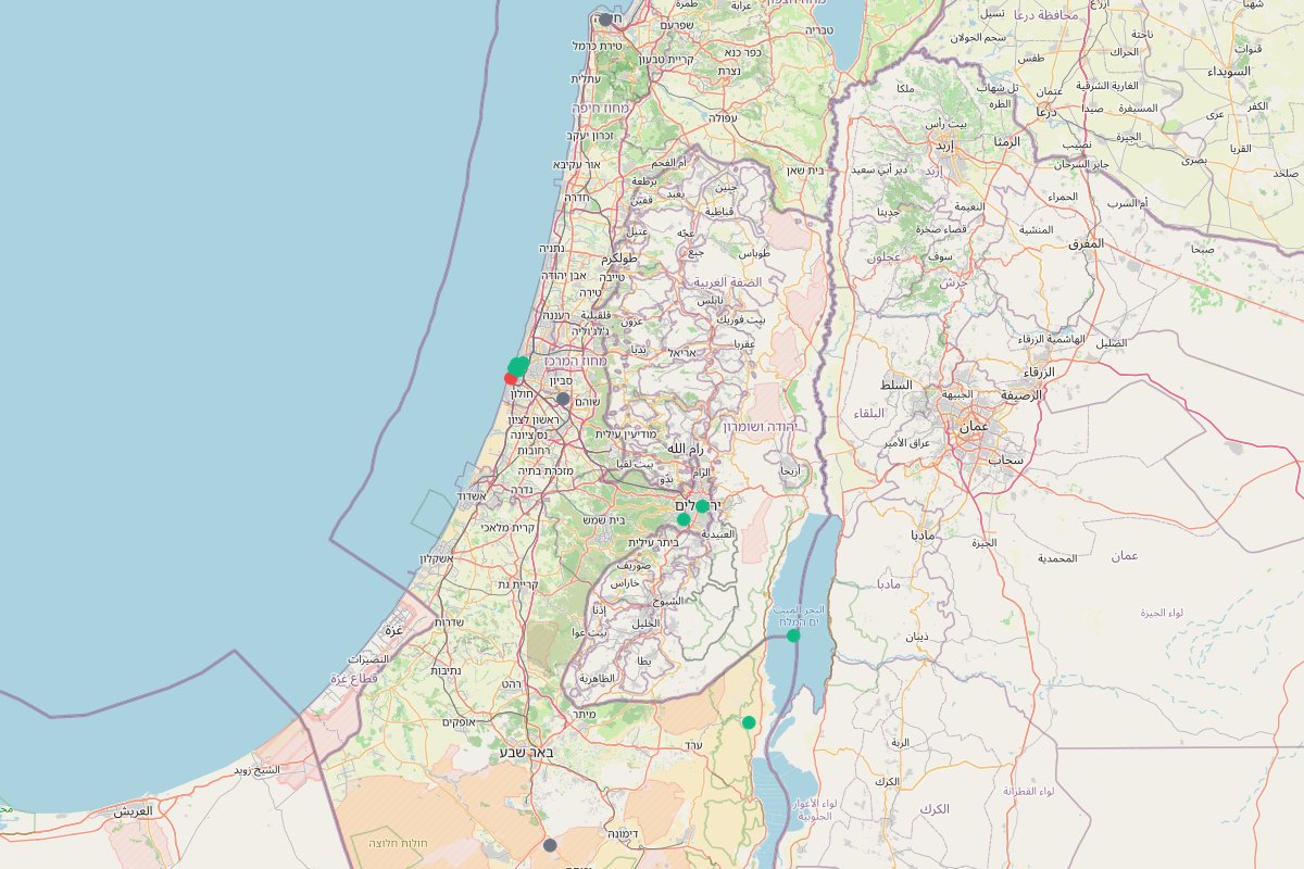 Travel map of Israel's cultural and historical sites, featuring 18 places curated by @talthetraveler, highlighting