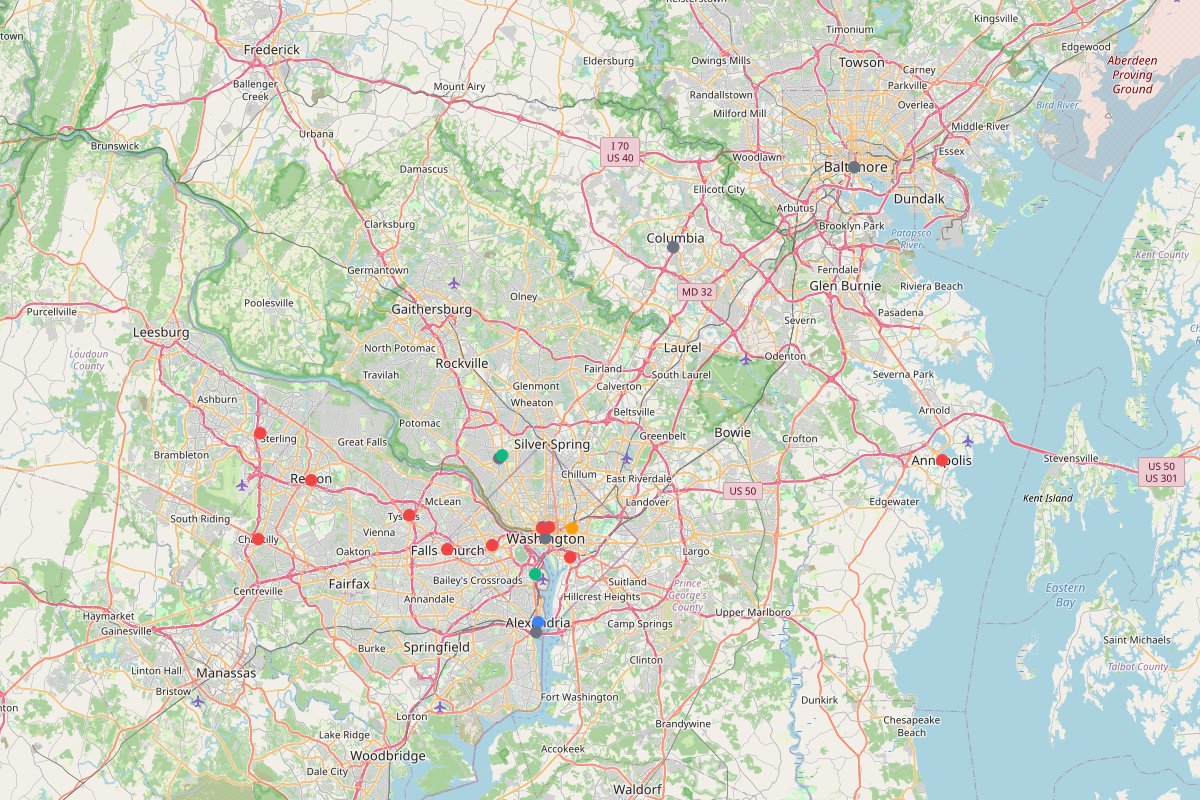 Travel map of DMV food and lifestyle recommendations, featuring 30 places curated by @adorkandherfork