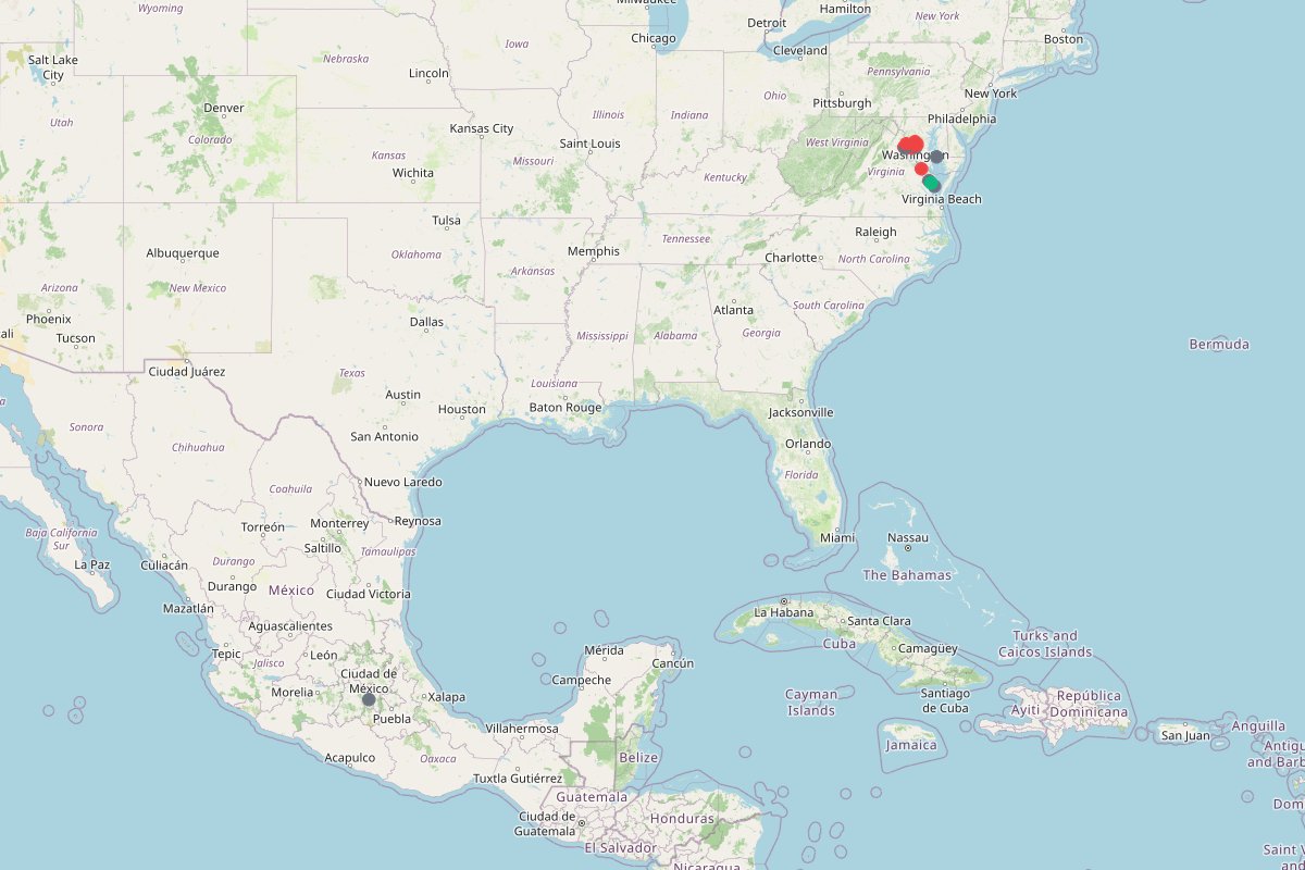 Travel map of Washington DC and Virginia restaurants and getaways, featuring 50 places curated by @eatdrinkdc.