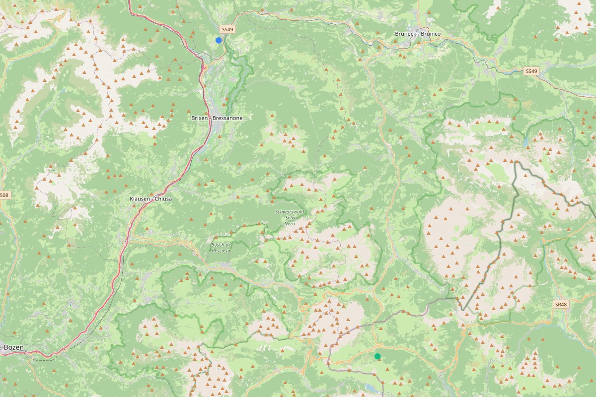 Travel map of South Tyrol luxury hotels and sustainable experiences, featuring 2 places curated by @theconsideredtraveller.co