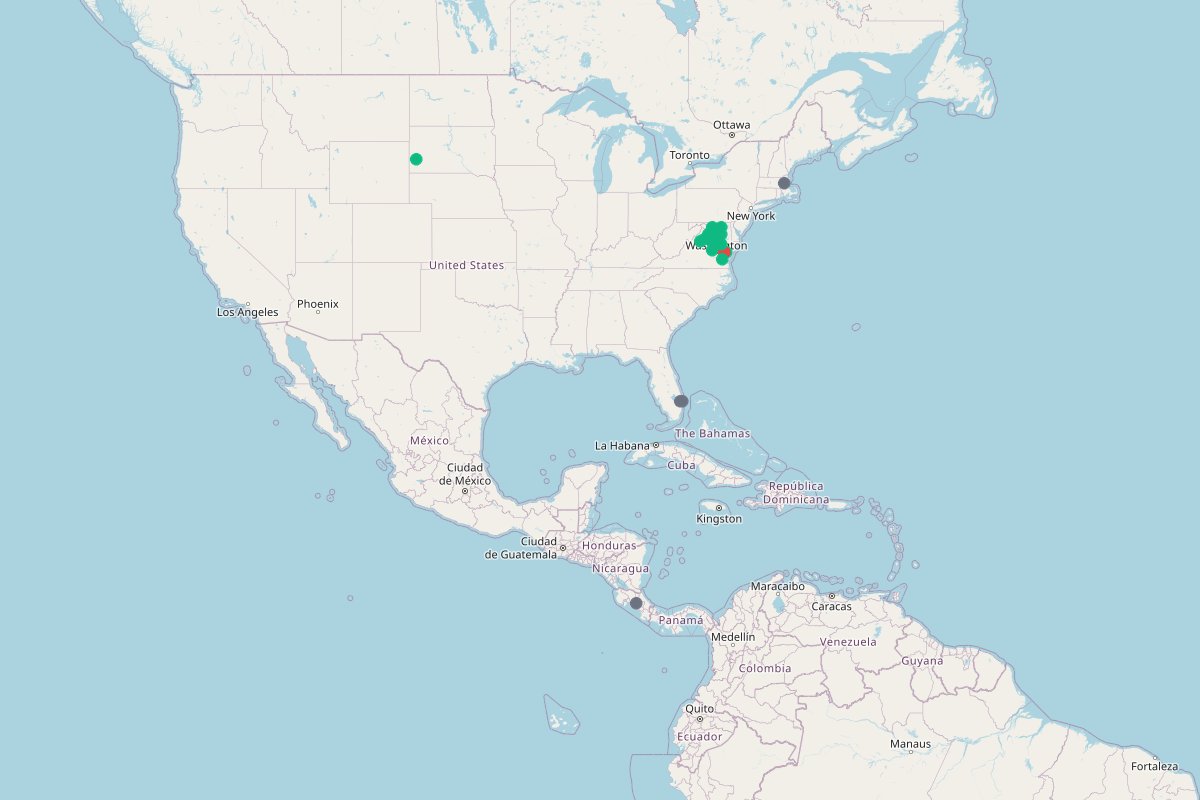 Travel map of Washington DC museums, gardens, and Virginia historical sites, featuring 53 places curated by @emilygoesplaces.