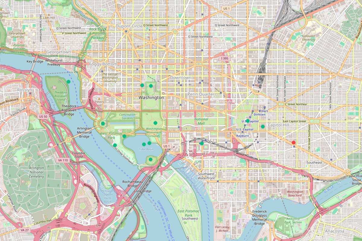 Travel map of Washington D.C. crowd-free attractions and iconic landmarks, featuring places curated by @nowy.travel.