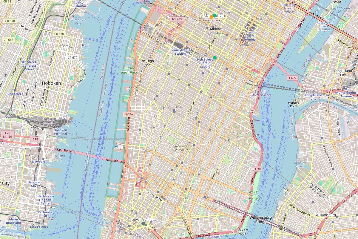 Travel map of New York City landmarks and shopping, featuring 4 places curated by @jewelgold.