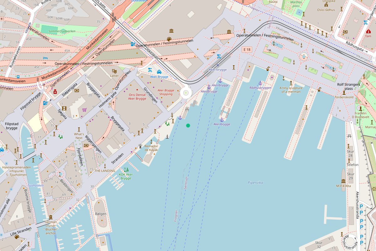 Travel map of Aker Brygge activities in Oslo, Norway, featuring 1 place curated by @kiranilsen_no.