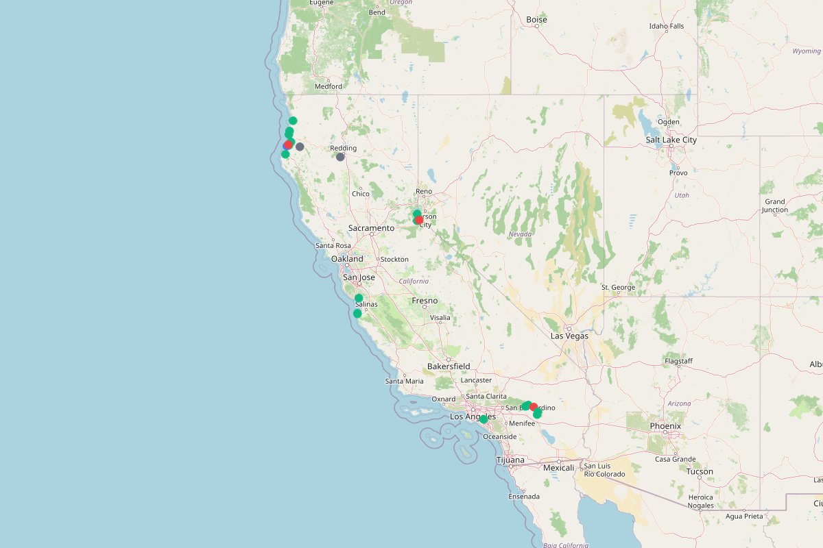 Travel map of romantic Trinidad California and other scenic destinations, featuring 30 places curated by