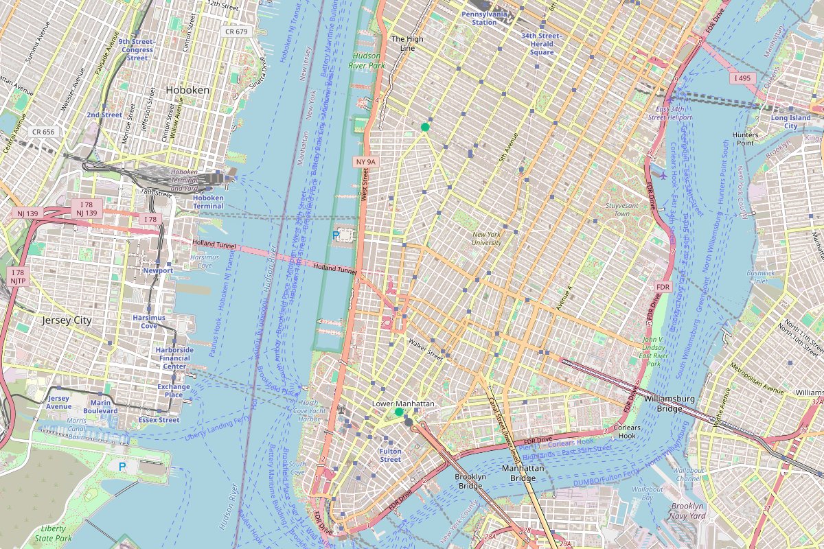 Travel map of New York City attractions and university, featuring 4 places curated by @tess_santarsiero_
