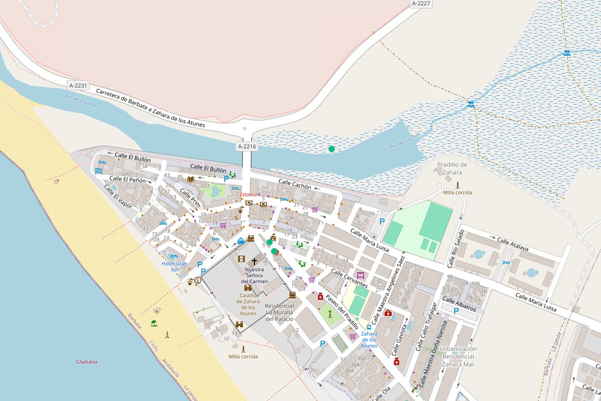 Travel map of Zahara de los Atunes featuring 8 curated places for tuna cuisine and historical exploration by @bee.bonki.